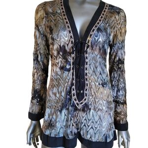 Hale Bob Elegant Multicolor Lace-Up Women's Top - Size Medium